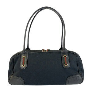 Gucci Boston Gg Line Leather Shoulder Black Princess Sherry Bag Canvas